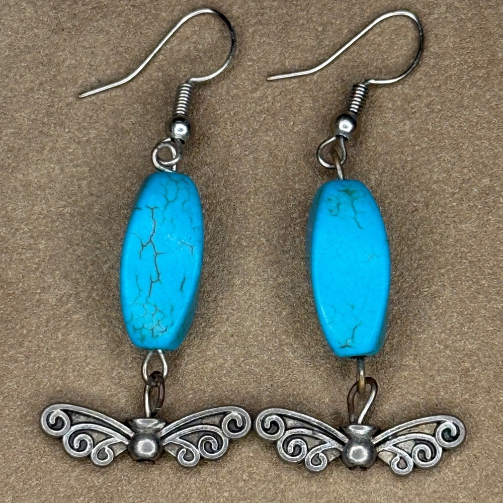 Turquoise and Silver Butterfly Earrings